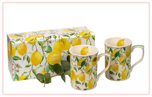 Två st muggar med citronmotiv i förpackning